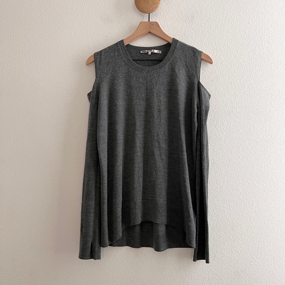 Pam and Gela Cold Shoulder Gray Wool Cashmere Sweater